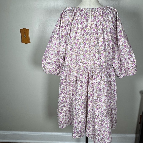Hyacinth House Tuckernuck White Purple Floral Tiered Cotton Mini Dress Sz XL - Picture 7 of 12